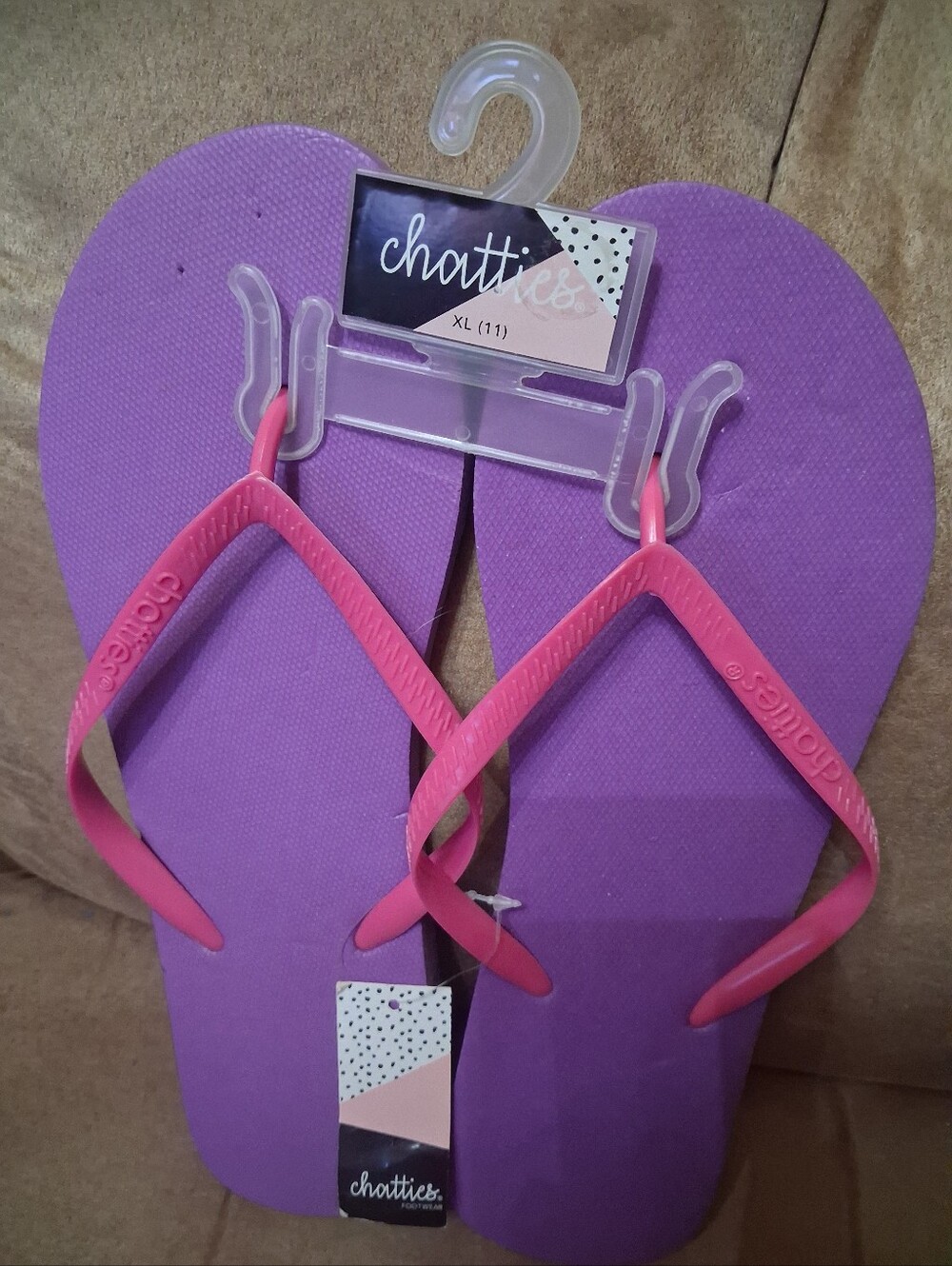 👡chatties Purple Flip Flops with Pink Straps